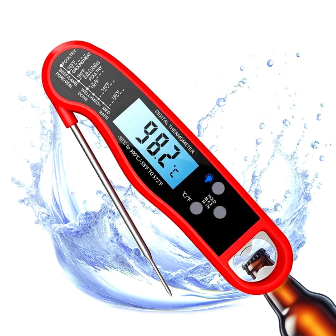 Titan Grillers IP67 Waterproof Digital Meat Thermometer in red